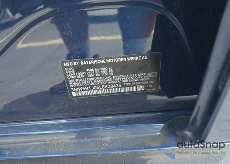 2020 BMW 330I из США, поврежденный, VIN 3MW5R1J05L8B28435